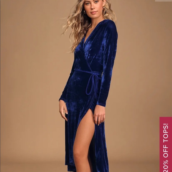 Lulus Dresses & Skirts - NEW SEXY Cobalt Blue Velvet Luxurious Wrap Dress🌹